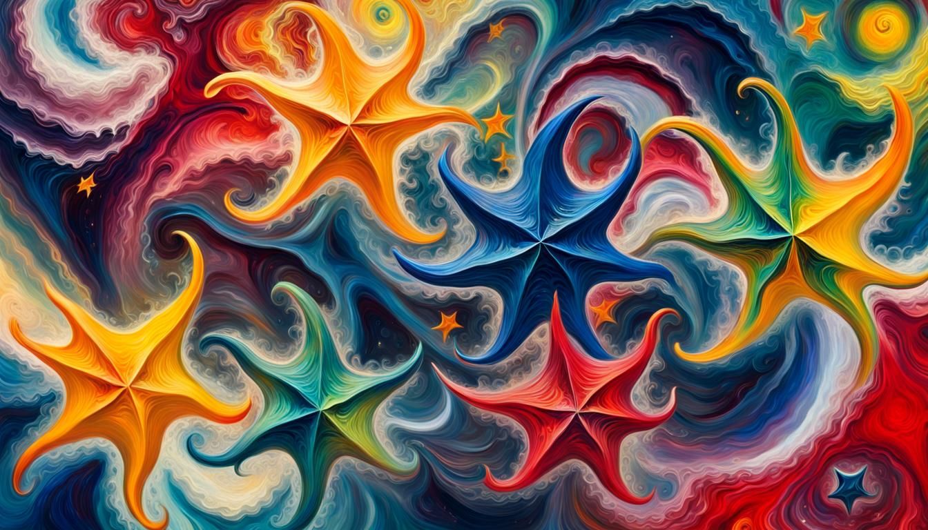Celestial Stars in Vivid Impasto Oil Painting