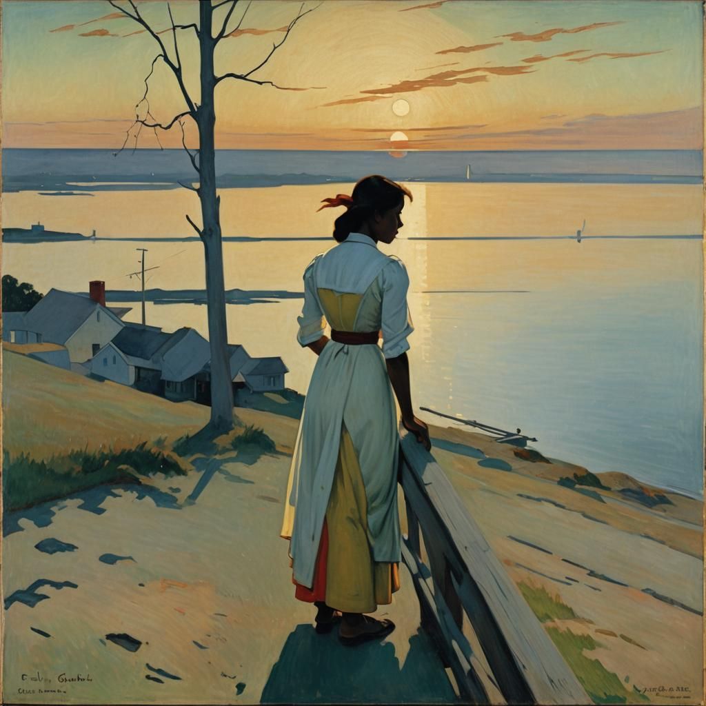 Gauguin Sunrise Over Long Island in Post-Impressionism Style