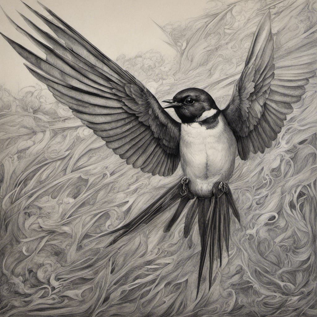 Swallow in Edith Holden Style Charcoal Drawing