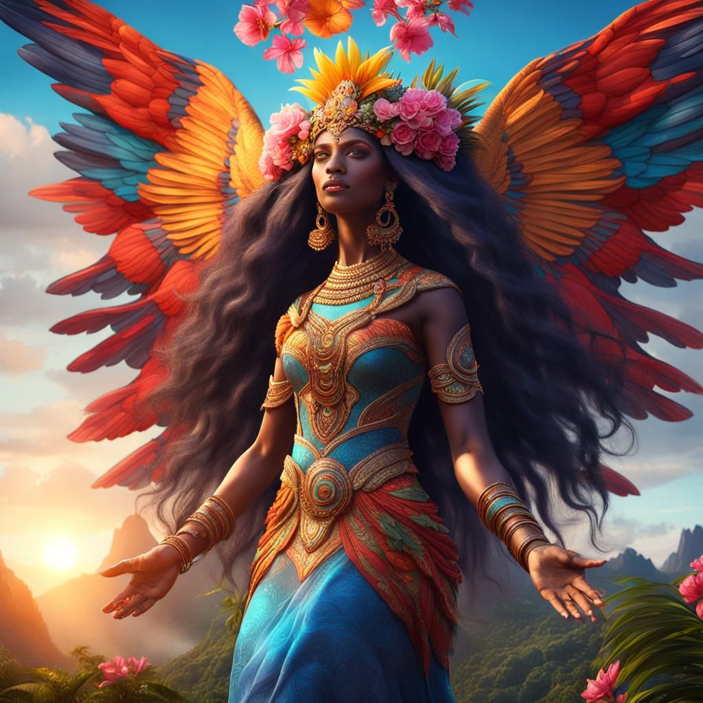 Goddess Queen Dancing on Mystical Tropical Mountain