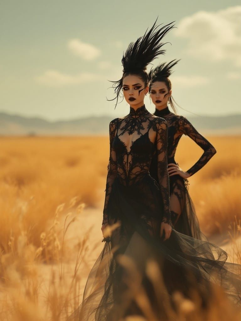 Ethereal Desert Goddesses in Gothic Lace