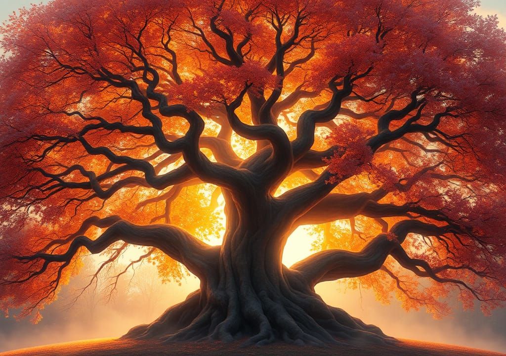 Rainbow Autumn Tree, Dreamlike Digital Art