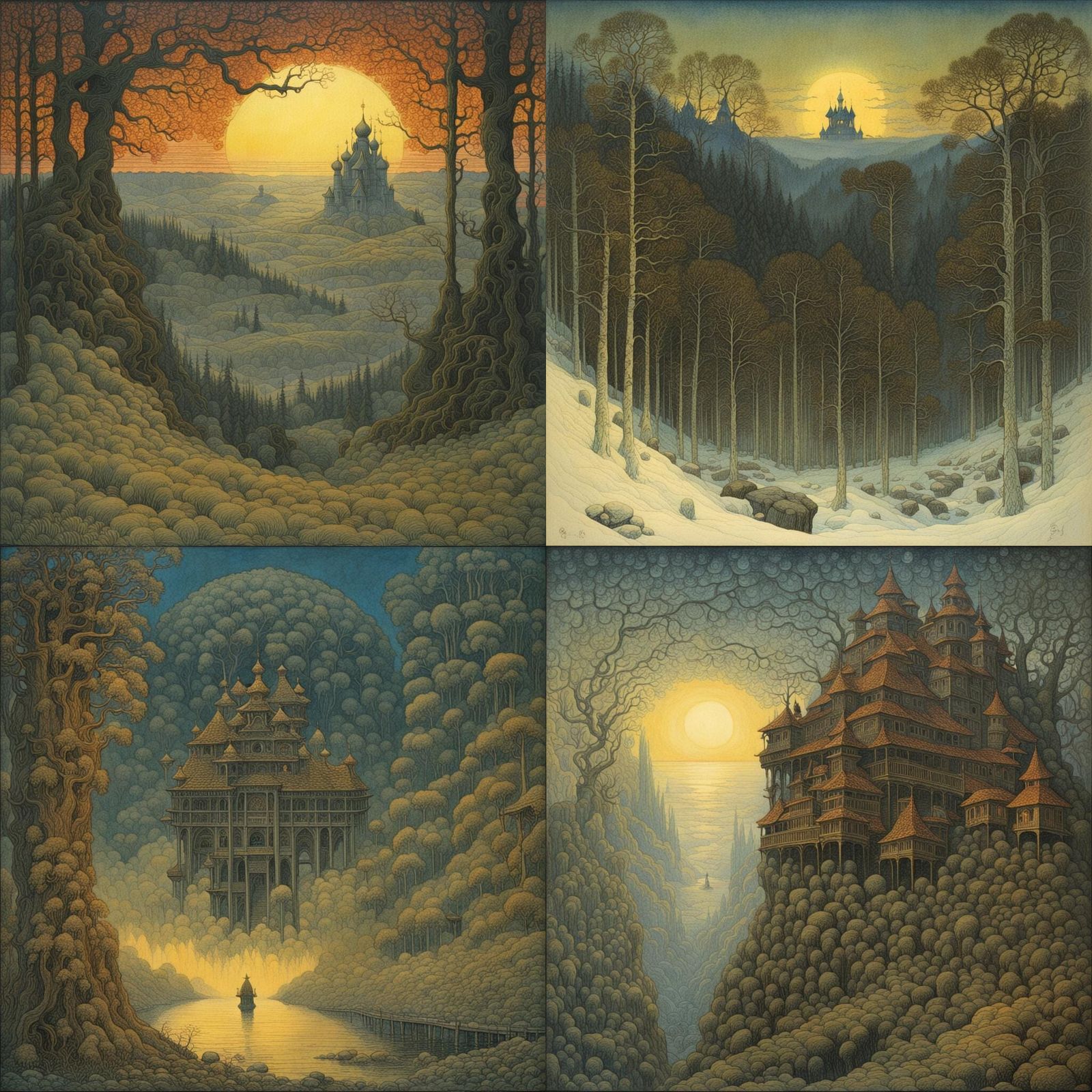 Surreal Landscape in Bilibin-Beksinski Style