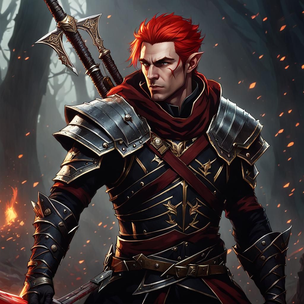 High Elf Rogue Victorious Over Monster