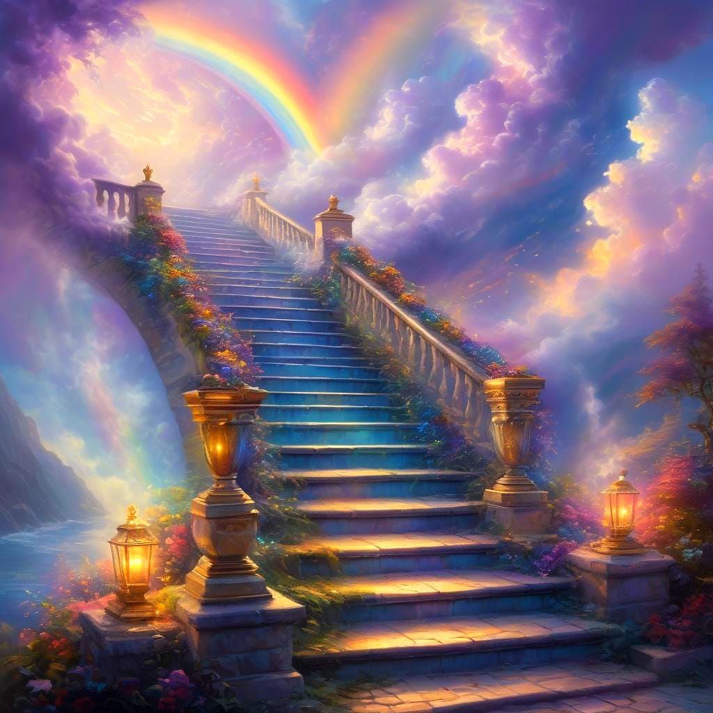 Rainbow Staircase to Heaven: Ethereal Fantasy Art