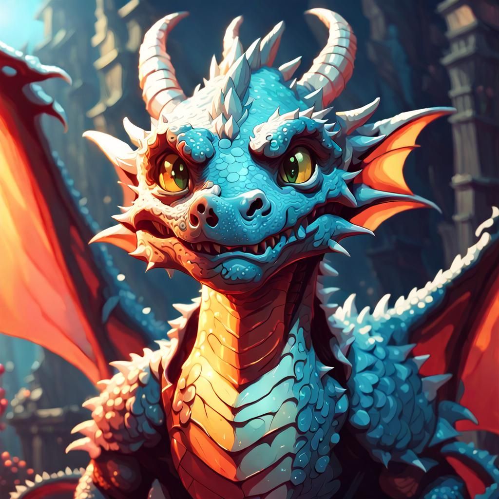 Adorable Dragon Portrait in Detailed Digital Illustration