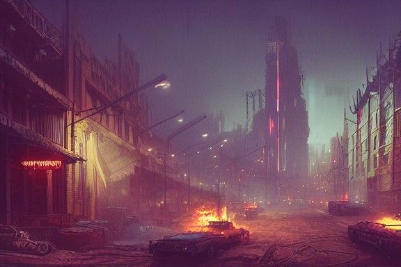 Dieselpunk Wild West City in Synthwave Neon Style