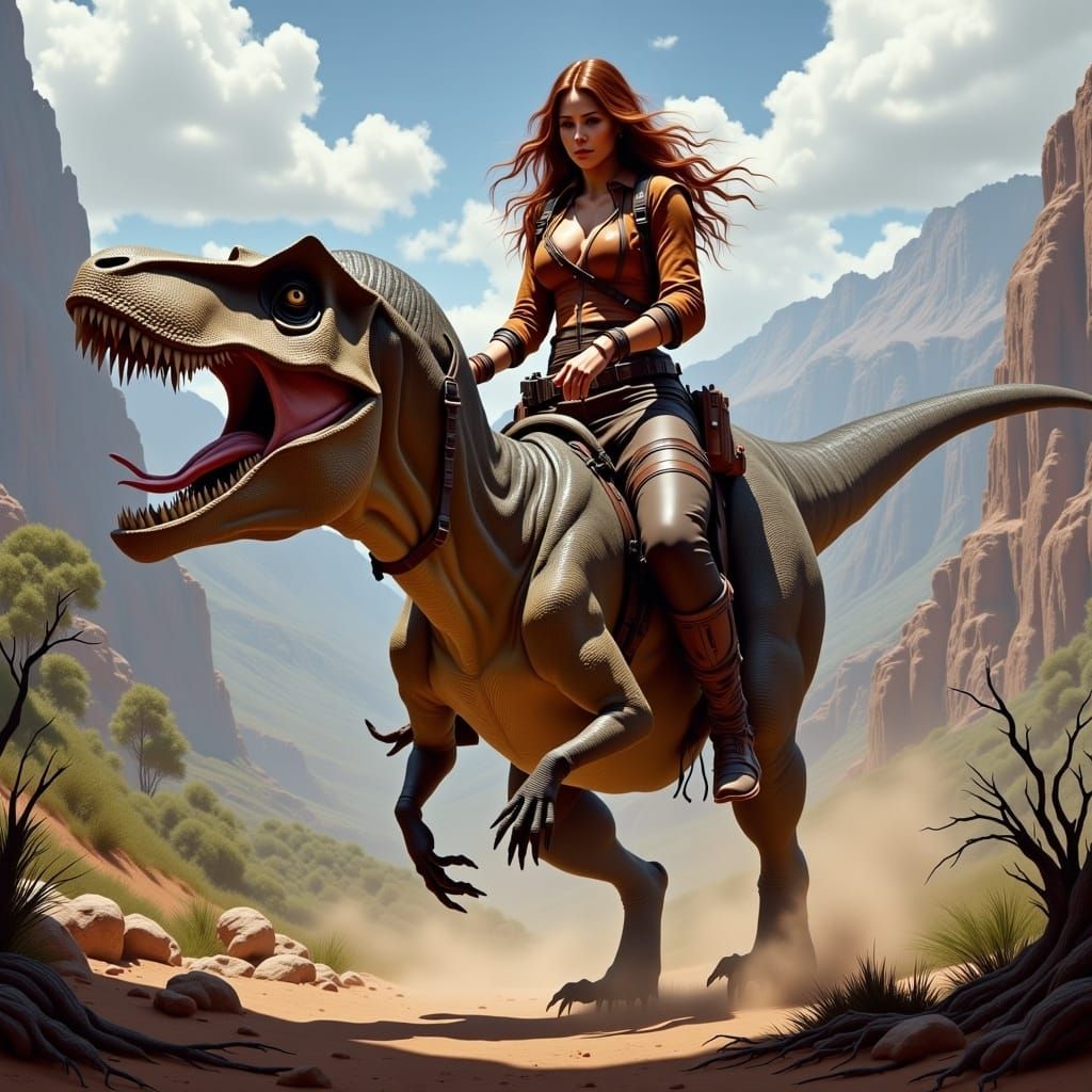 Adventurer on T-Rex in Prehistoric Valley