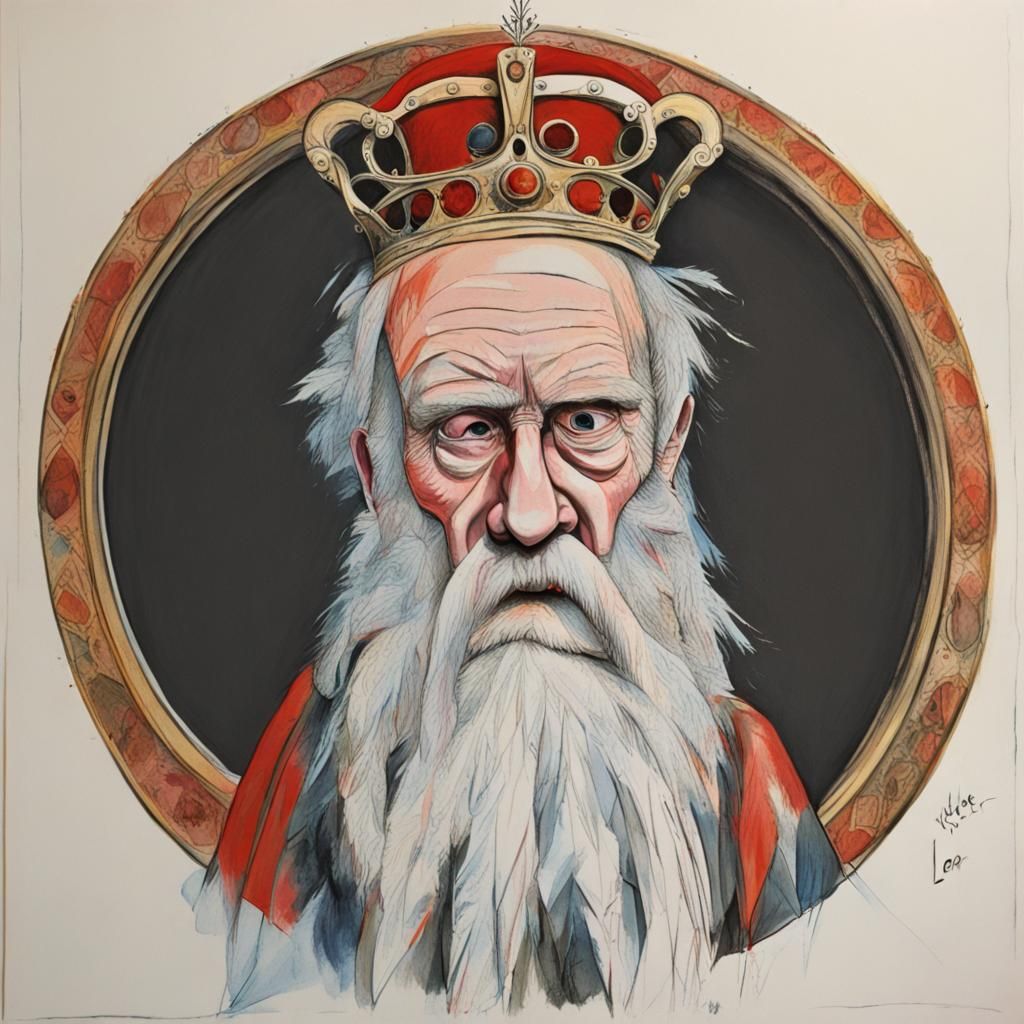 King Lear Caricature in Gerald Scarfe Style