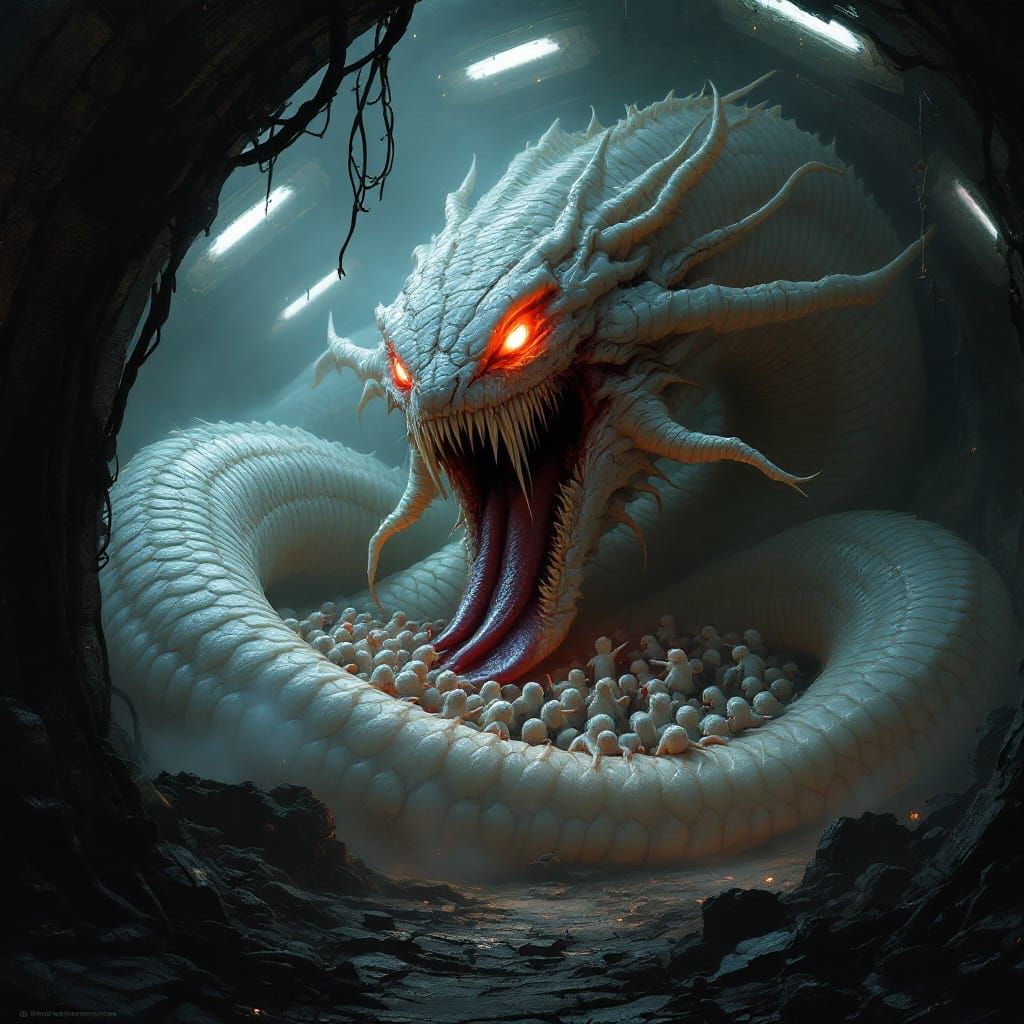 Albino Serpent Guardian in Dystopian Vault