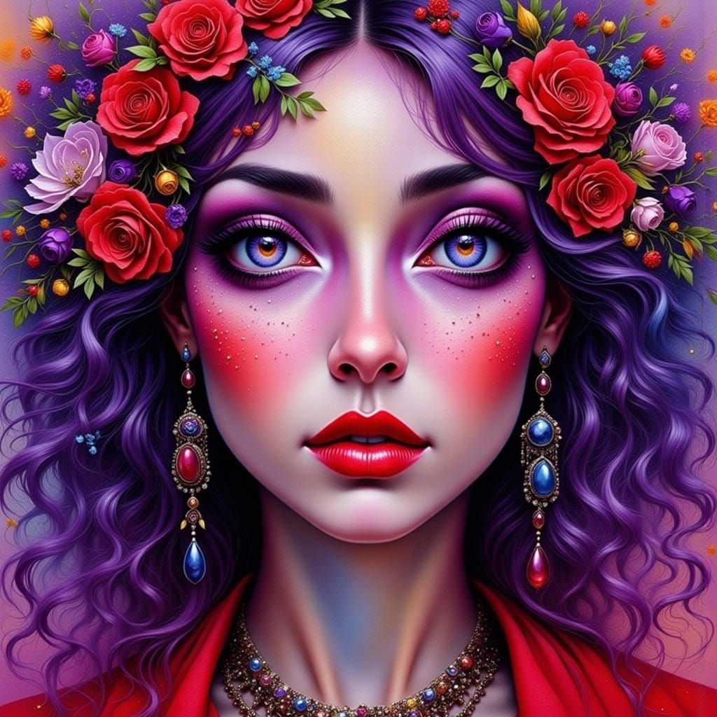 Vibrant Portrait in Red and Purple, LORA Style