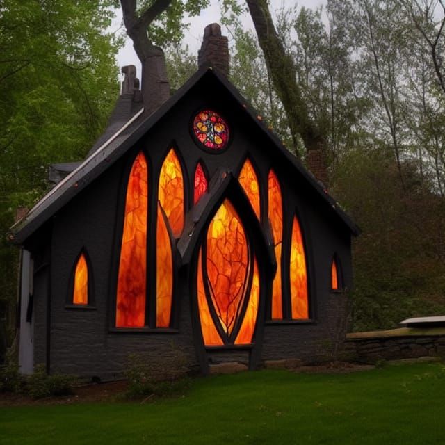 Glowing Elven House with Stained Glass Windows