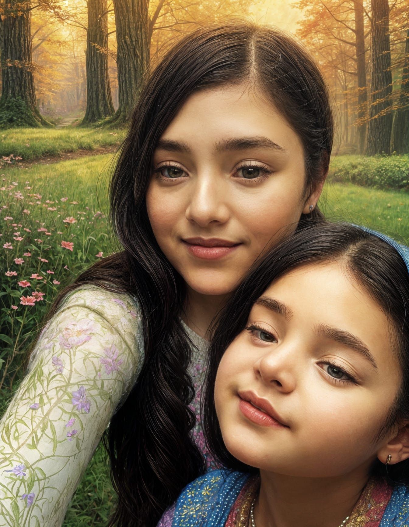 Whimsical Mother-Daughter Moment in Enchanted Forest