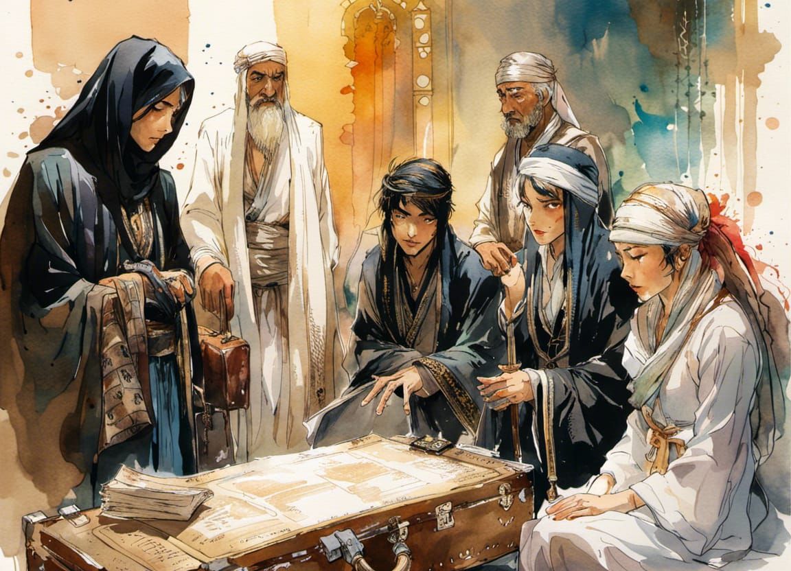 Baghdad: Porter with Mourning Ladies, Watercolor Manga