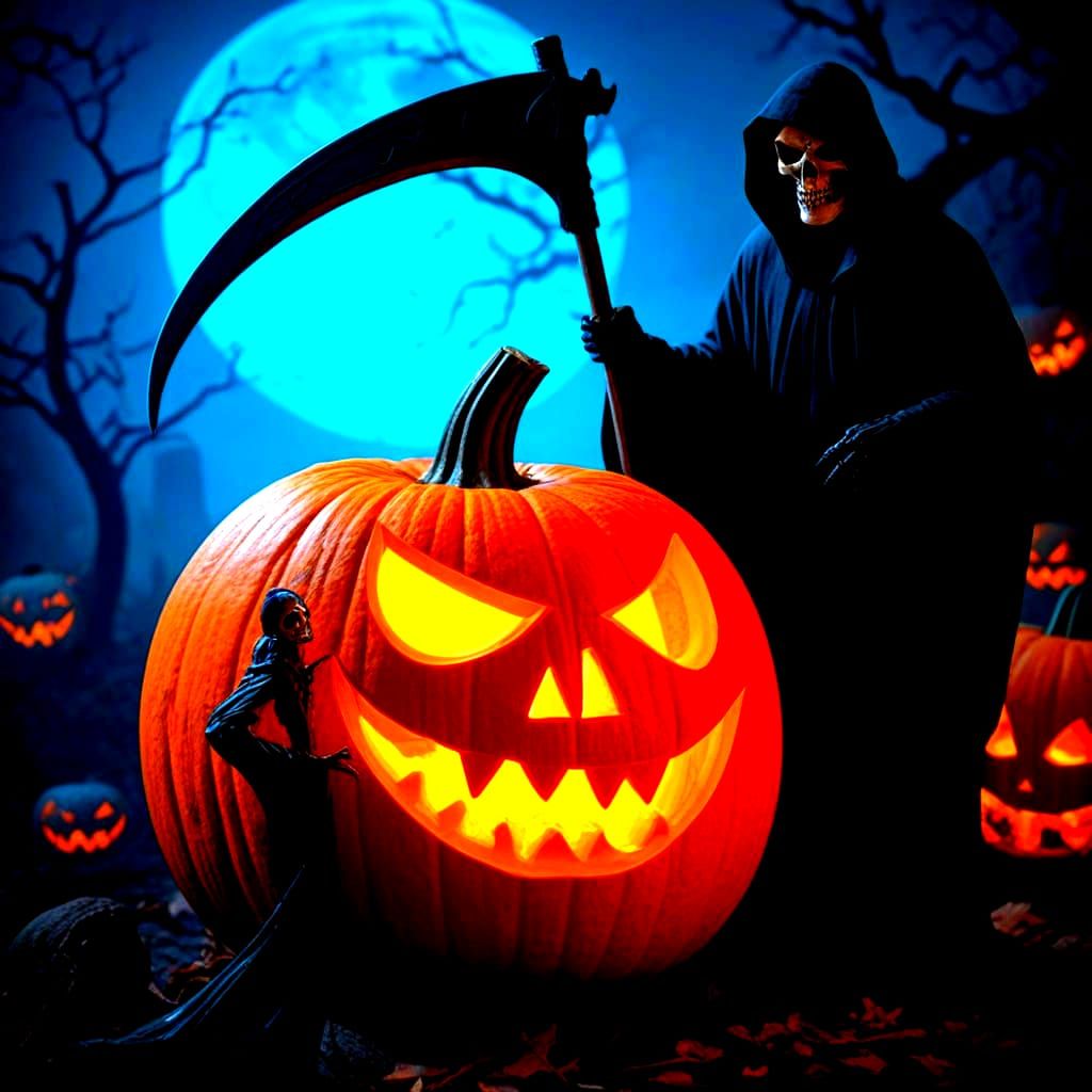 Grim Reaper With Monster Jack-o'-Lantern