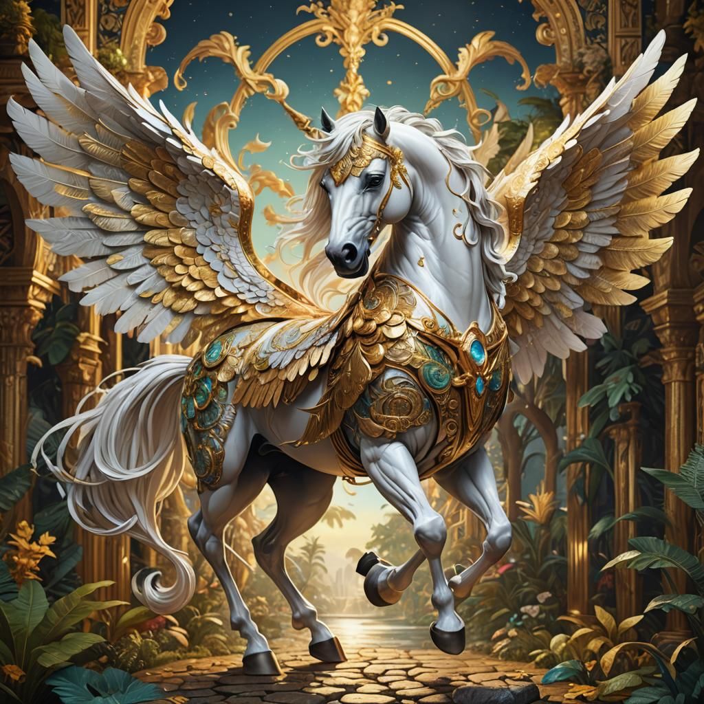 Woven Winged Horse in Psychedelic Baroque Style