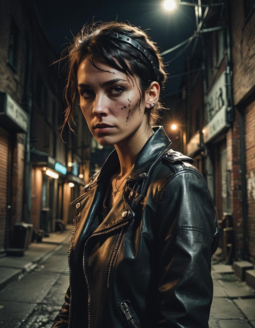 Girl with Dragon Tattoo in Cinematic Alley