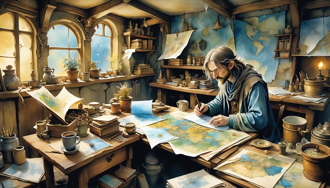 Fantasy Cartographer's Watercolour Workshop with Detailed Bl...