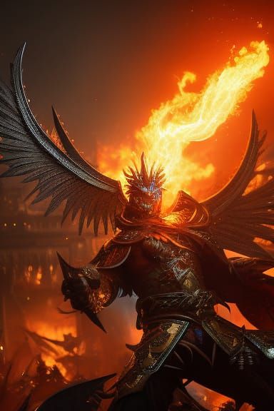 Fiery Chicken Warrior Demon in Astral Illustration