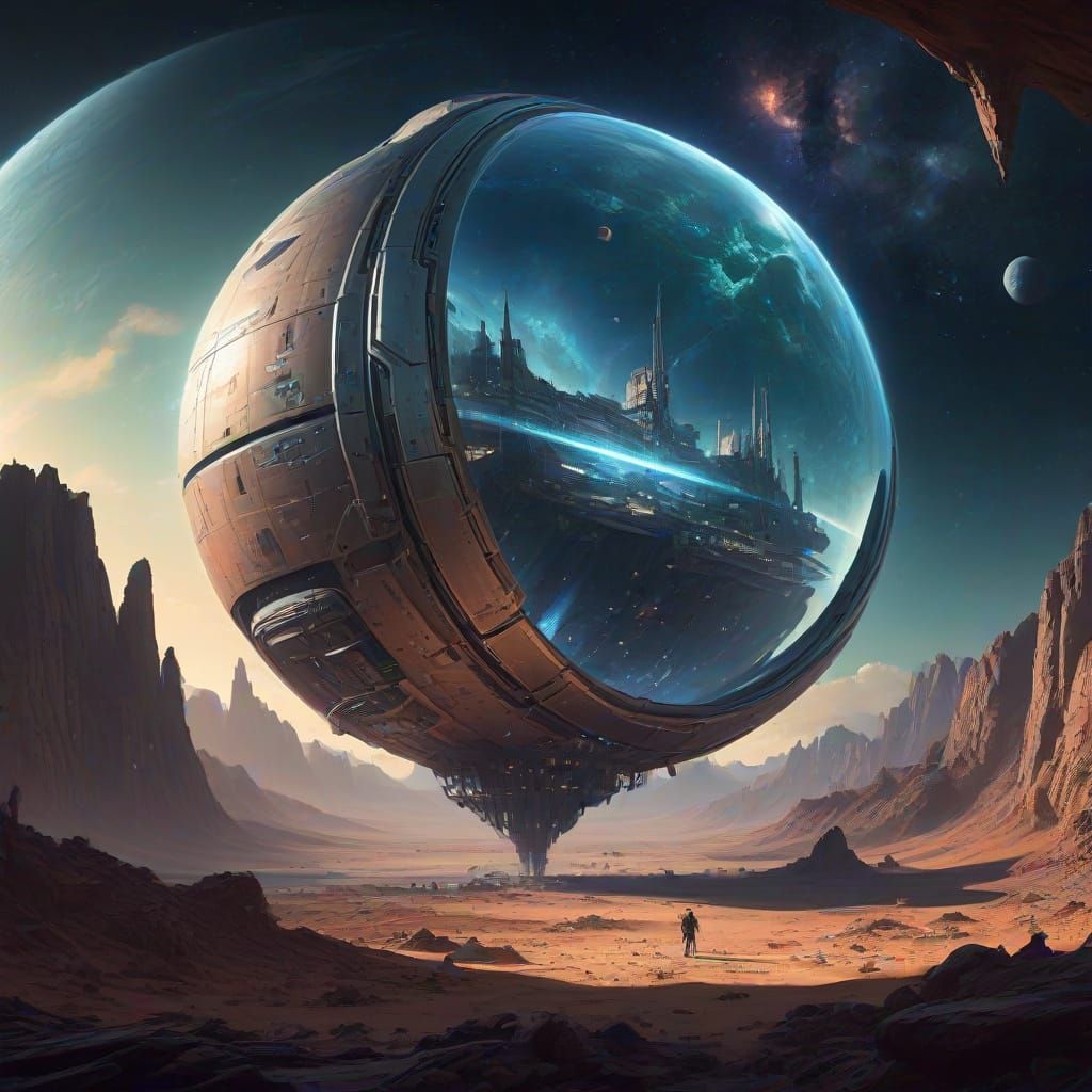 Futuristic Space Station Over Alien Planet