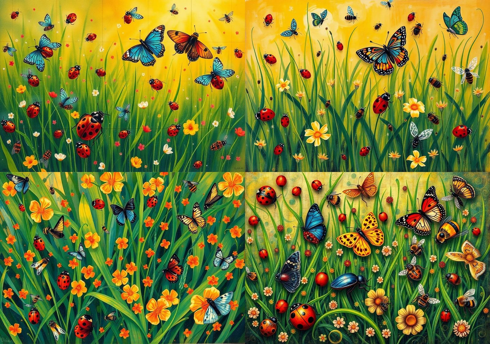 Insects on Grass: Abstract Art with Fine Details