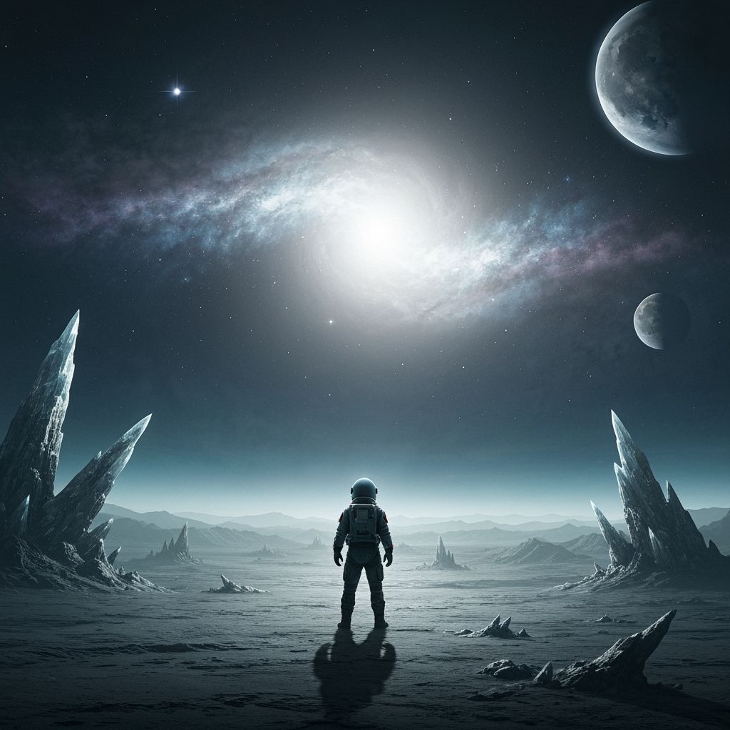 Astronaut on Alien Planet with Nebulae Sky