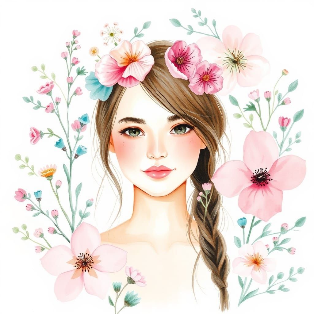 Whimsical Watercolour Portrait with Australian Native Flower...