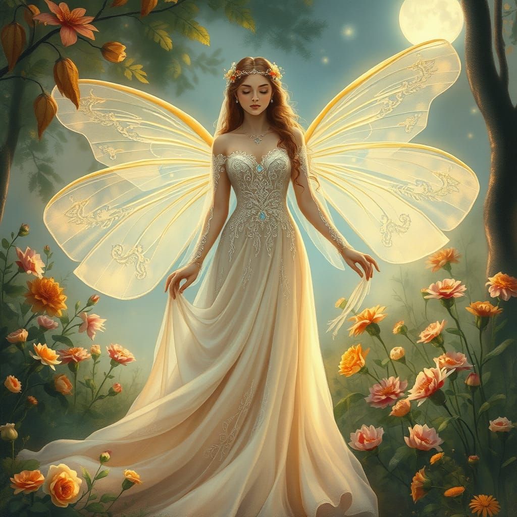Whimsical High Fae Bride in a Moonlit Forest