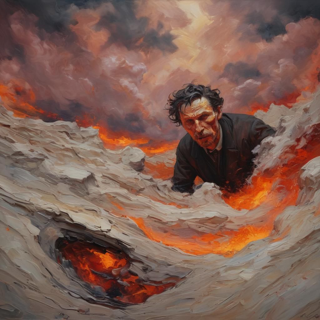 Hero's Descent: A Neo-Impressionist Inferno