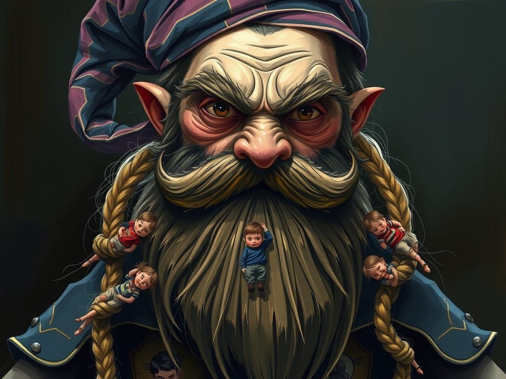 Chibi Wizard With Overgrown Beard Digital Portrait