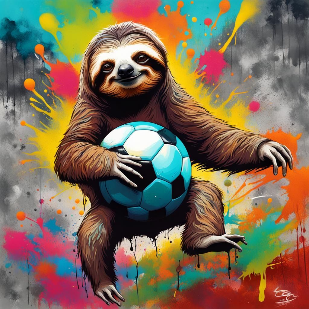 Sloth and Turtle Football in Graffiti Style