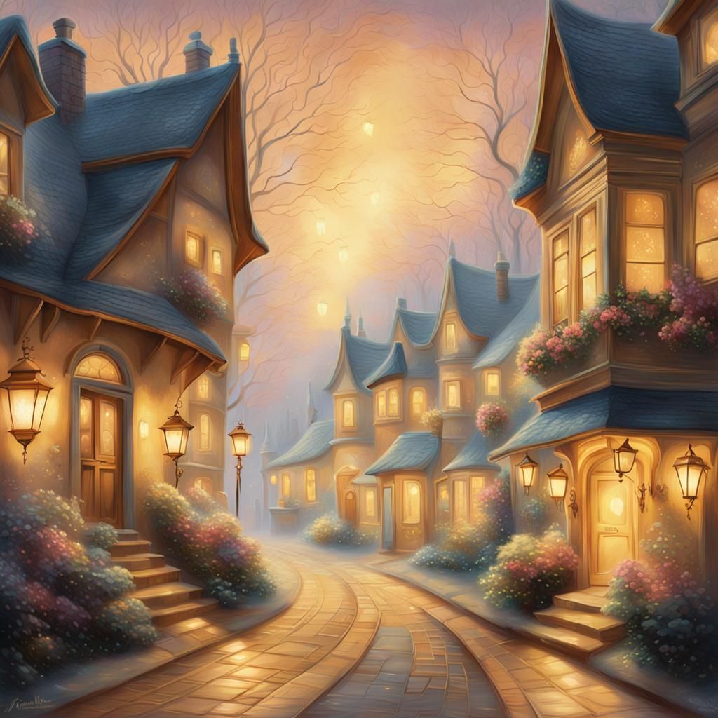 Glowing Street Enters Cozy House in Ethereal Fantasy
