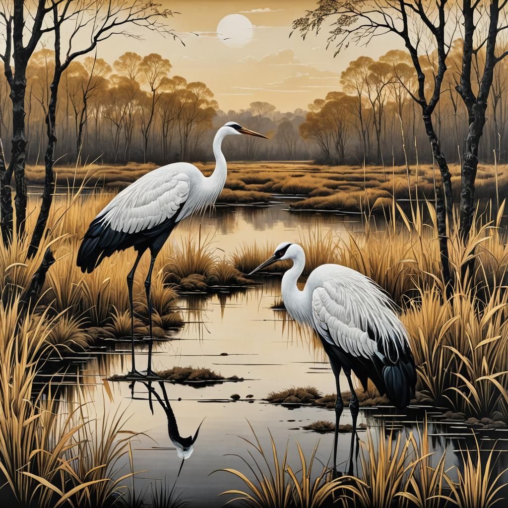 Crane in Norwegian Marshland: Digital Matte Painting