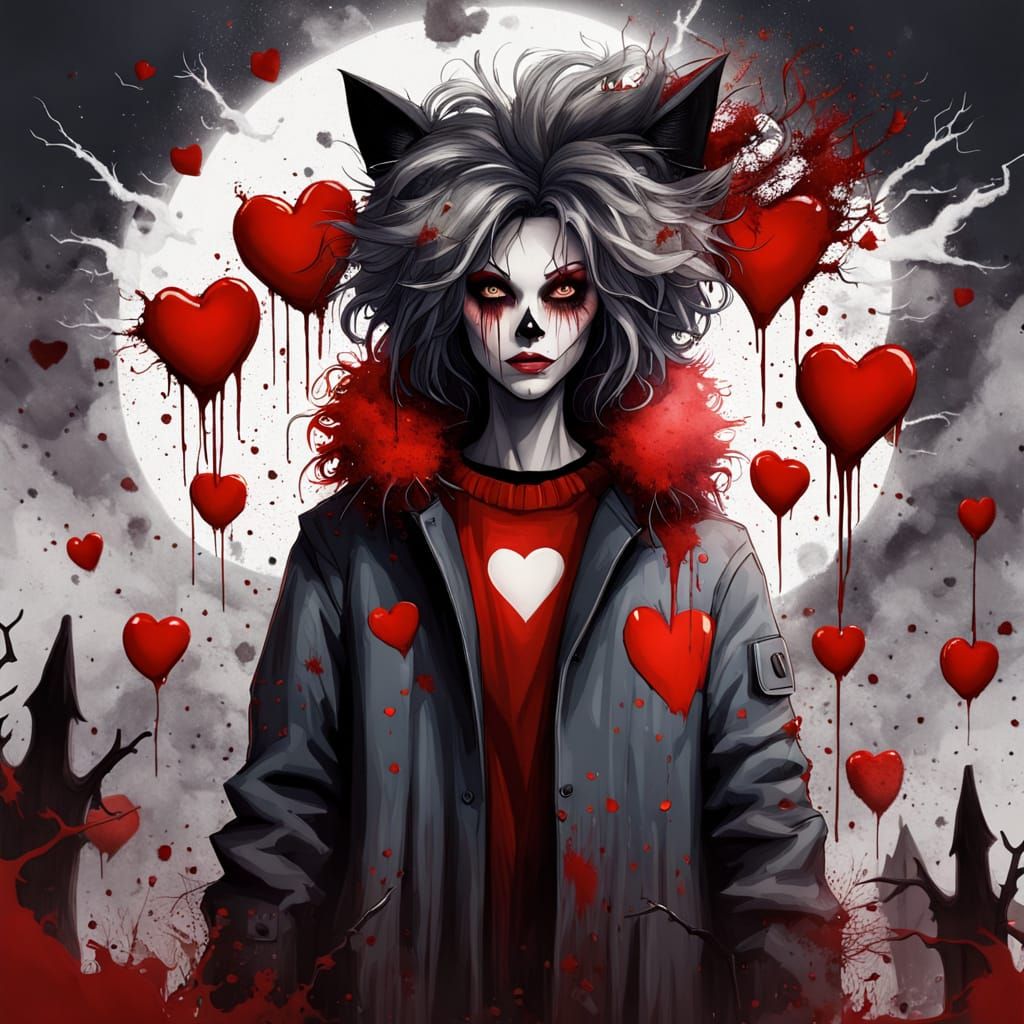 Spooky Halloween Scene with Furry Heart Family