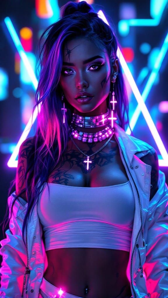Cyberpunk Goddess in Electric Rebellion