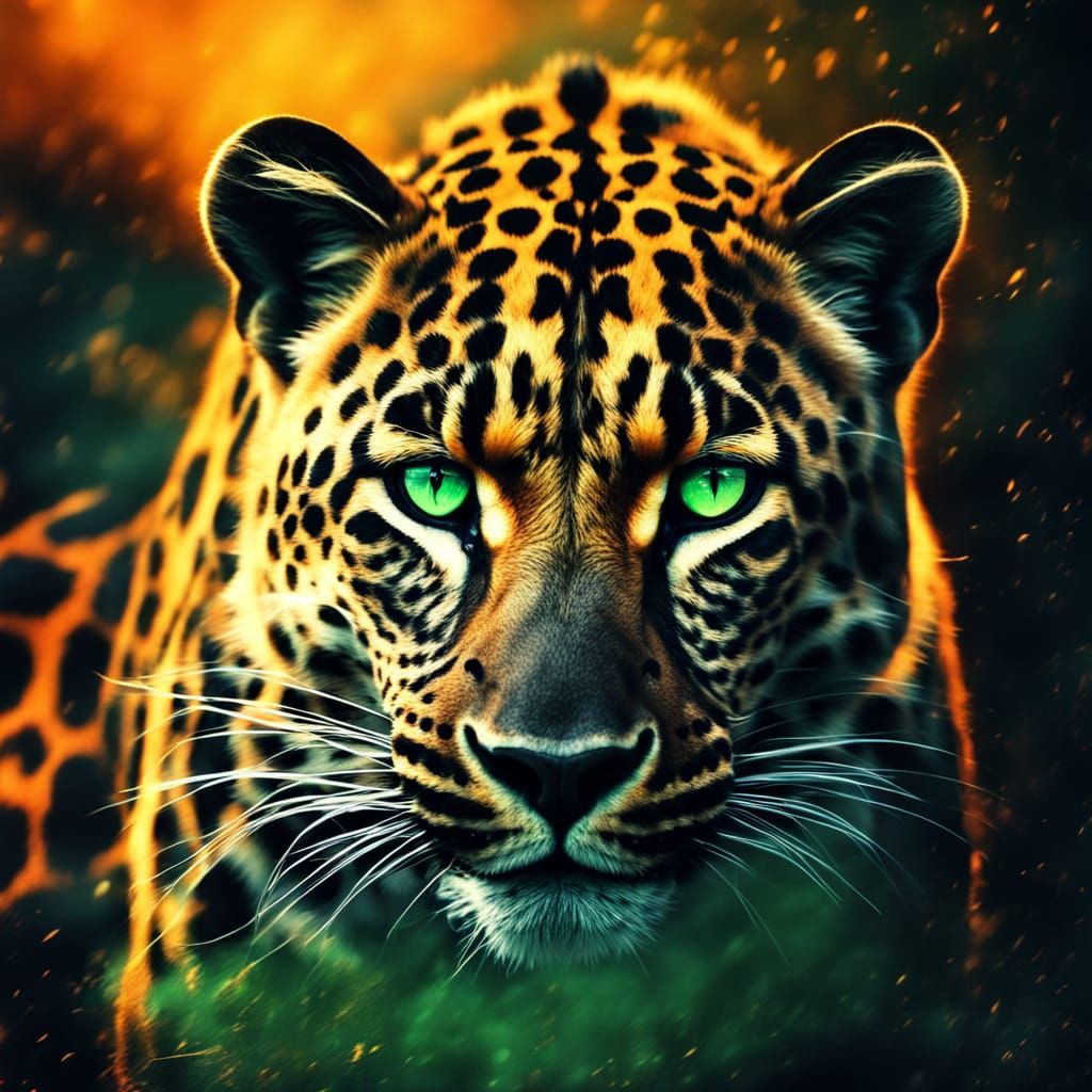 Neon Leopard Emerges from the Dark