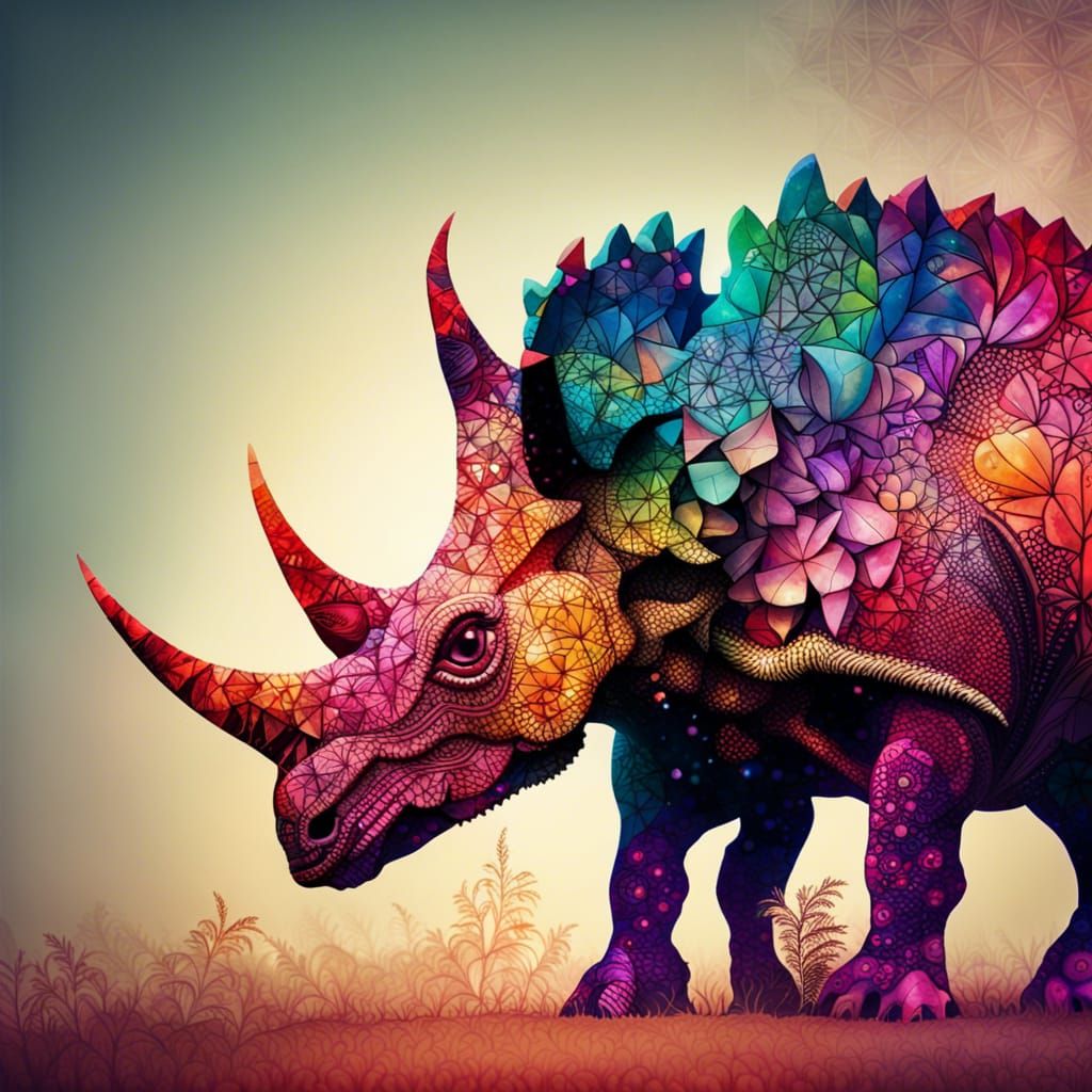 Colorful Double Exposure Triceratops Silhouette in 8k