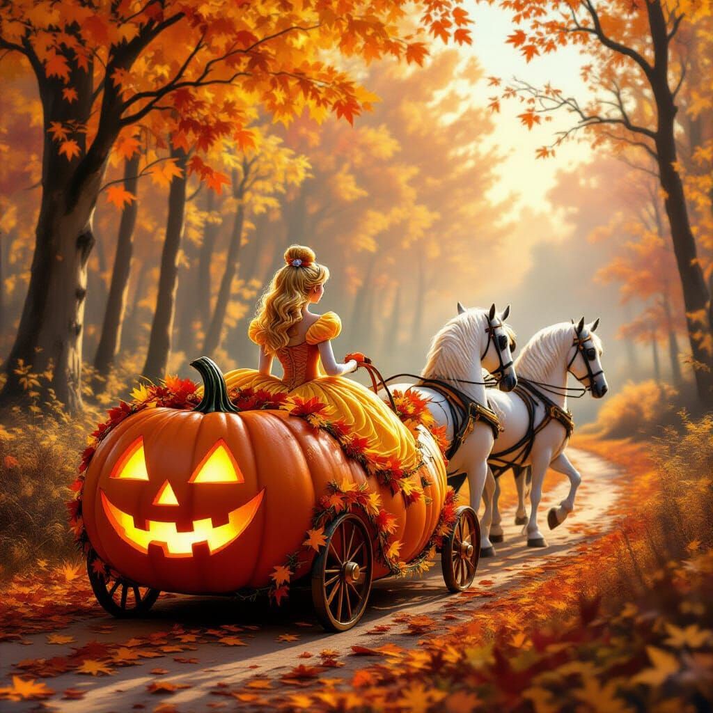 Cinderella's Autumn Pumpkin Carriage Ride in Fairytale Fores...