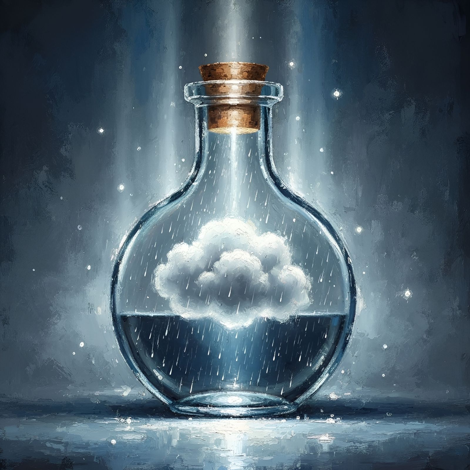 Magical Rainy Cloud Potion in Hyperrealistic Oil Style