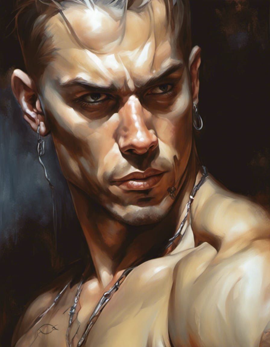 Male Sarah Connor: Emo Gothic Oil Painting