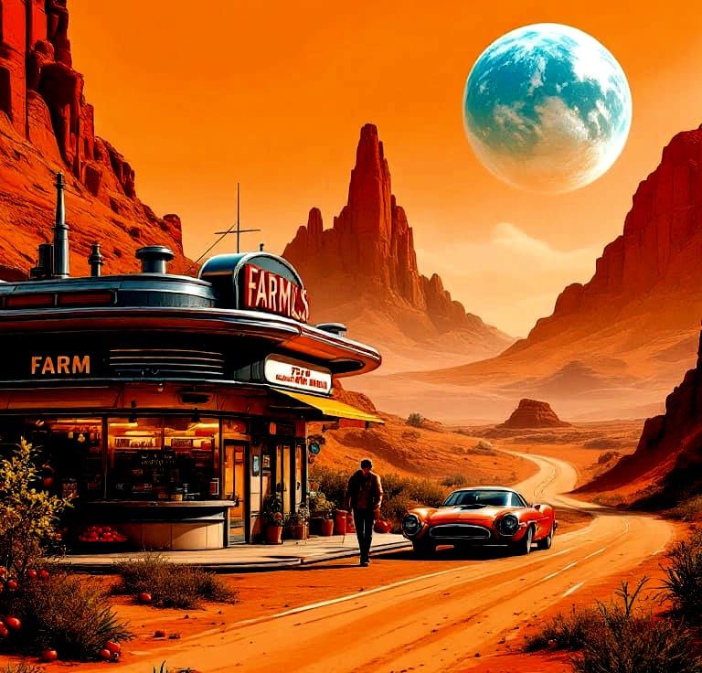 Martian Diner: Retro-Futuristic Sci-Fi Scene