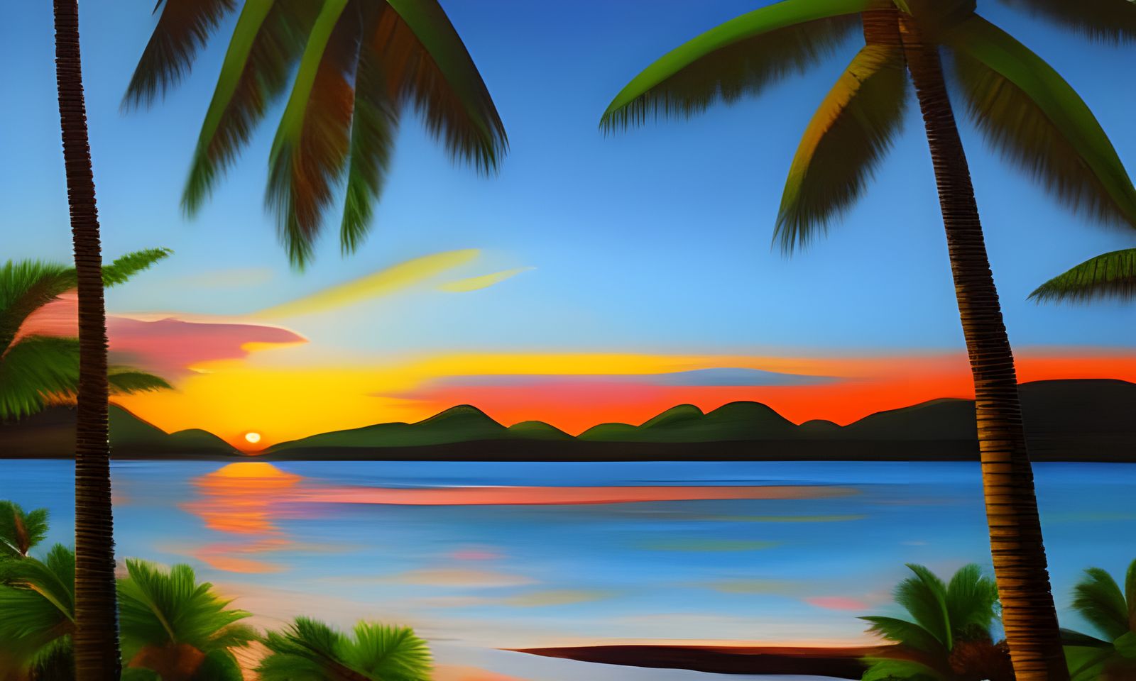 Tropical Island Sunset Oil Painting