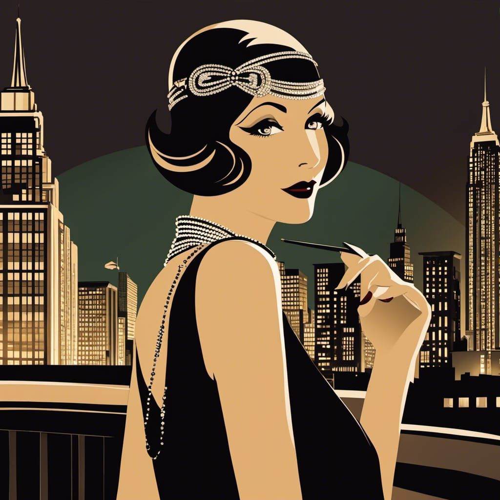 1920s Flapper Girl Portrait in Art Deco Style