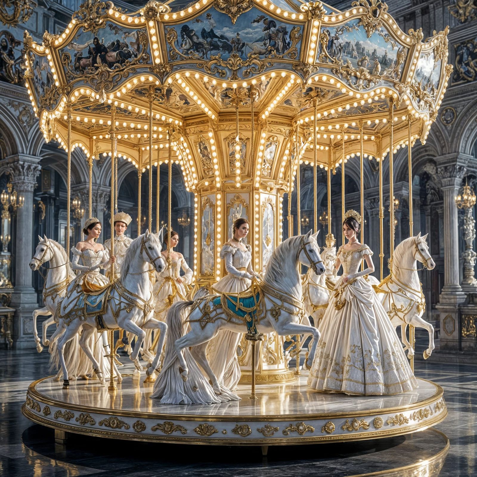 Elegant Crystal Ivory Gold Carousels With People