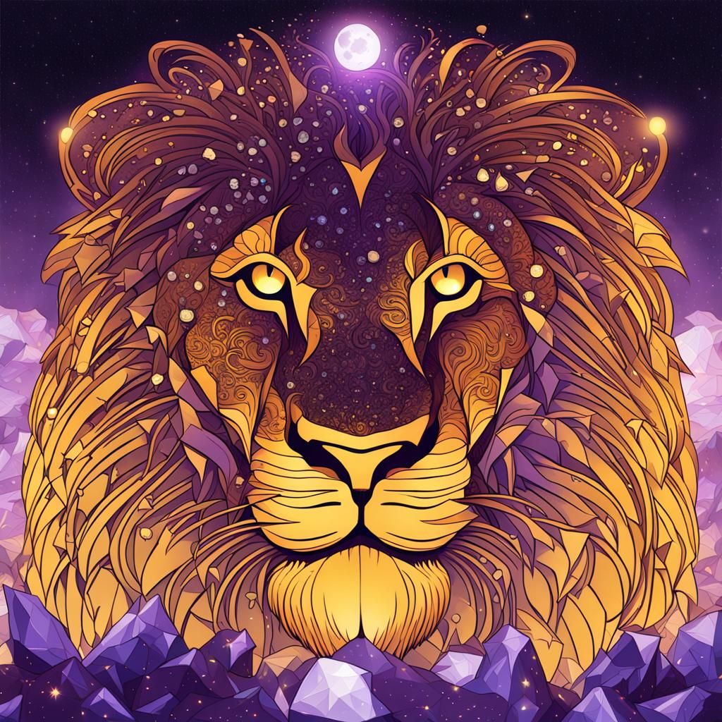 Mystical Lion in Crystalline Moonlight: Dark Fantasy Art