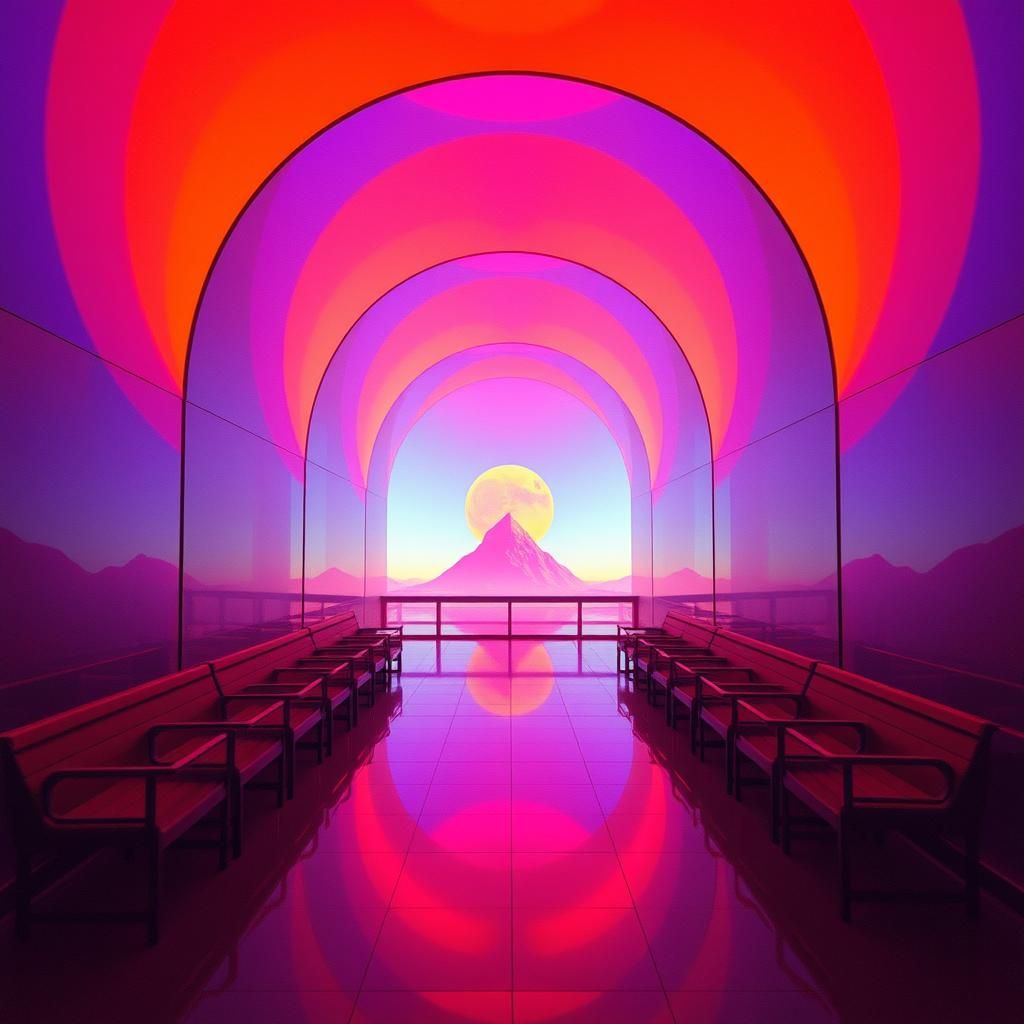 Surreal 80s Travel Documentary Still in Pop Art Style