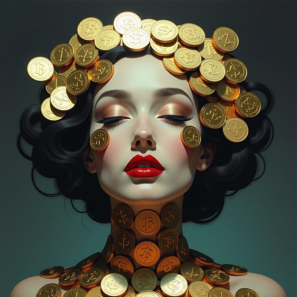 Surreal Coin Face with Bill Hair in Dramatic Lighting