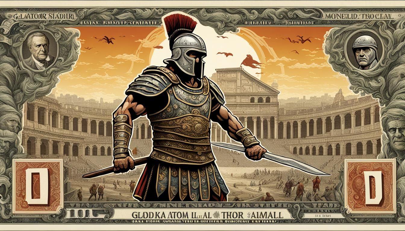 Gladiator Art on a Vibrant Banknote