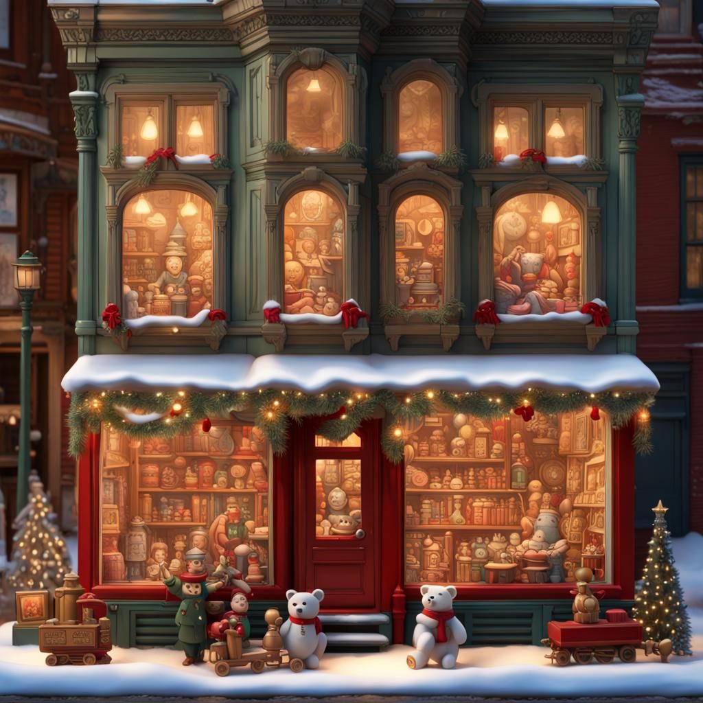 Victorian Christmas Toy Store Window in 3D