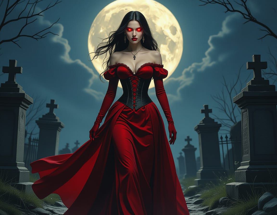 Vampire Woman in Graveyard Renaissance Painting